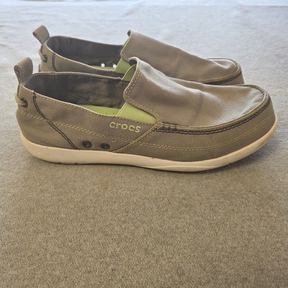 Crocs Walu Shoes Mens 10 Slip On Comfort Casual Low Top 11270 Flats Canvas Beige